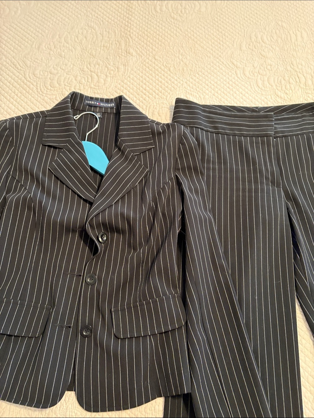 Tommy Hilfiger Women's Black Pinstripe Blazer & Trousers Set